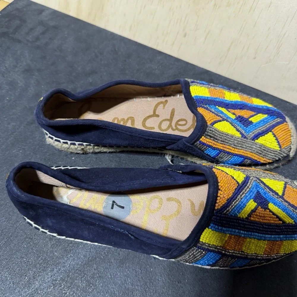 Sam Edelman MARIS Navy Blue Suede Beaded Espadrille Loafers Size 7